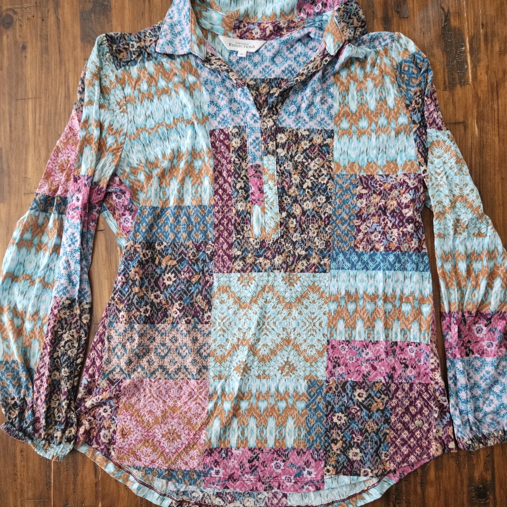 Northern Reflections Multicolor Patchwork Top Size Medium